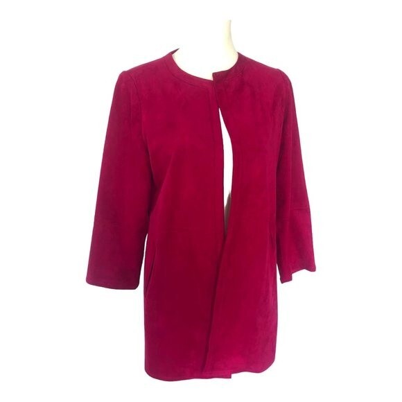 Chico’s Women’s Size 0 (S) Magenta Soft Faux-Suede Open Front Long Sleeve Jacket - Picture 4 of 14